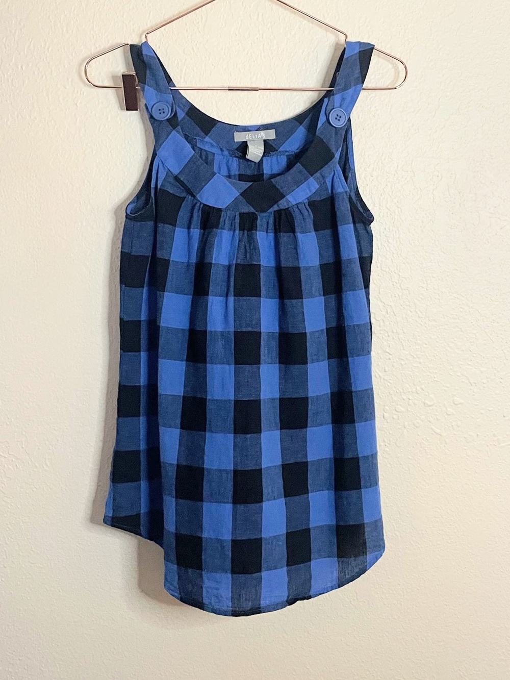 dELiA*s Blue Buffalo Check Cotton Tank Top M